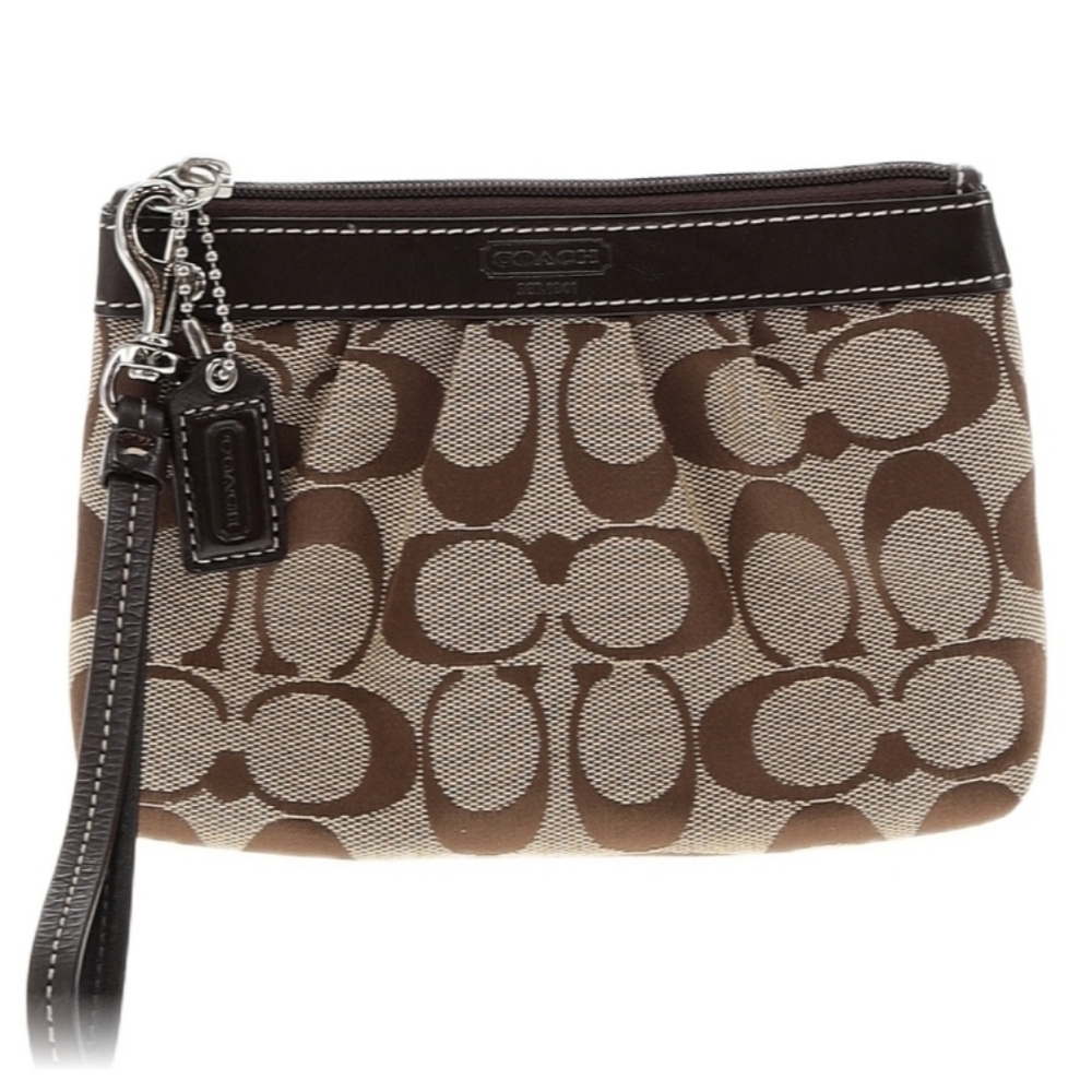 Coach Signature C Beige Wristlet -  7" L x 4.75" H x 1.25" D
